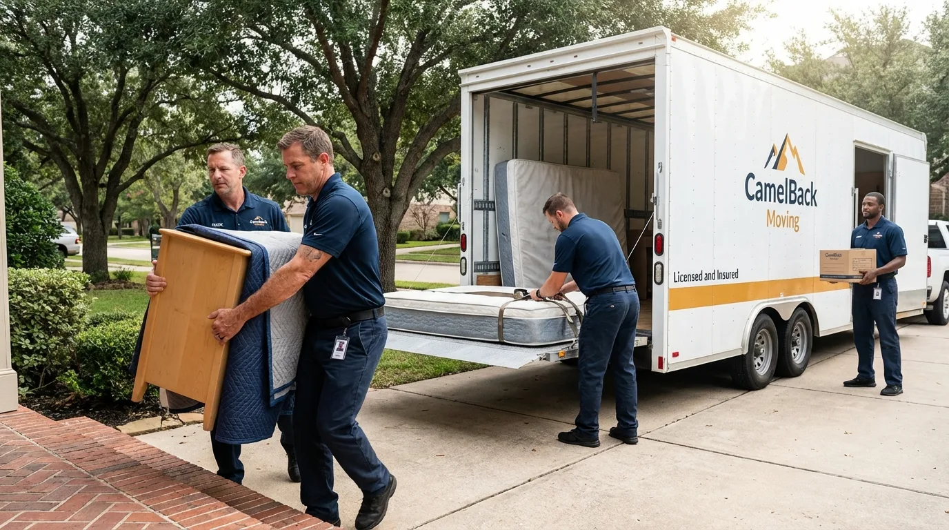 Crew loading residential truck for cross-state move from Duarte, CA