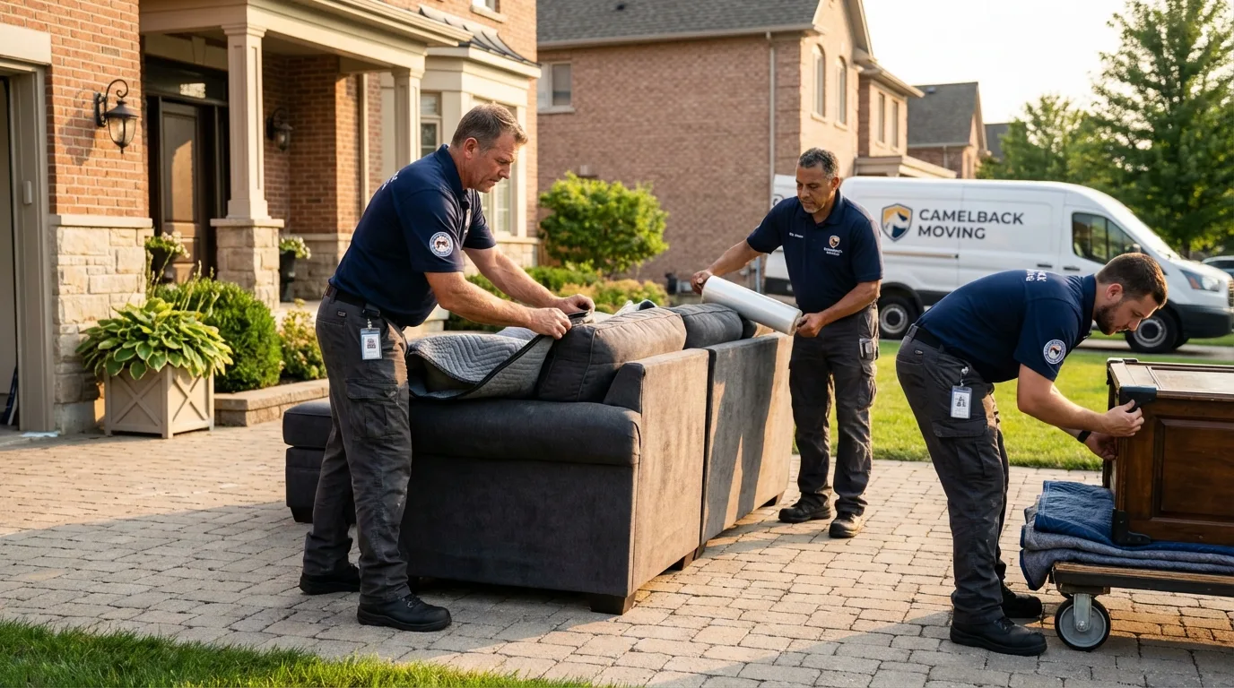 Large estate moving crew wrapping furniture in Duarte, CA