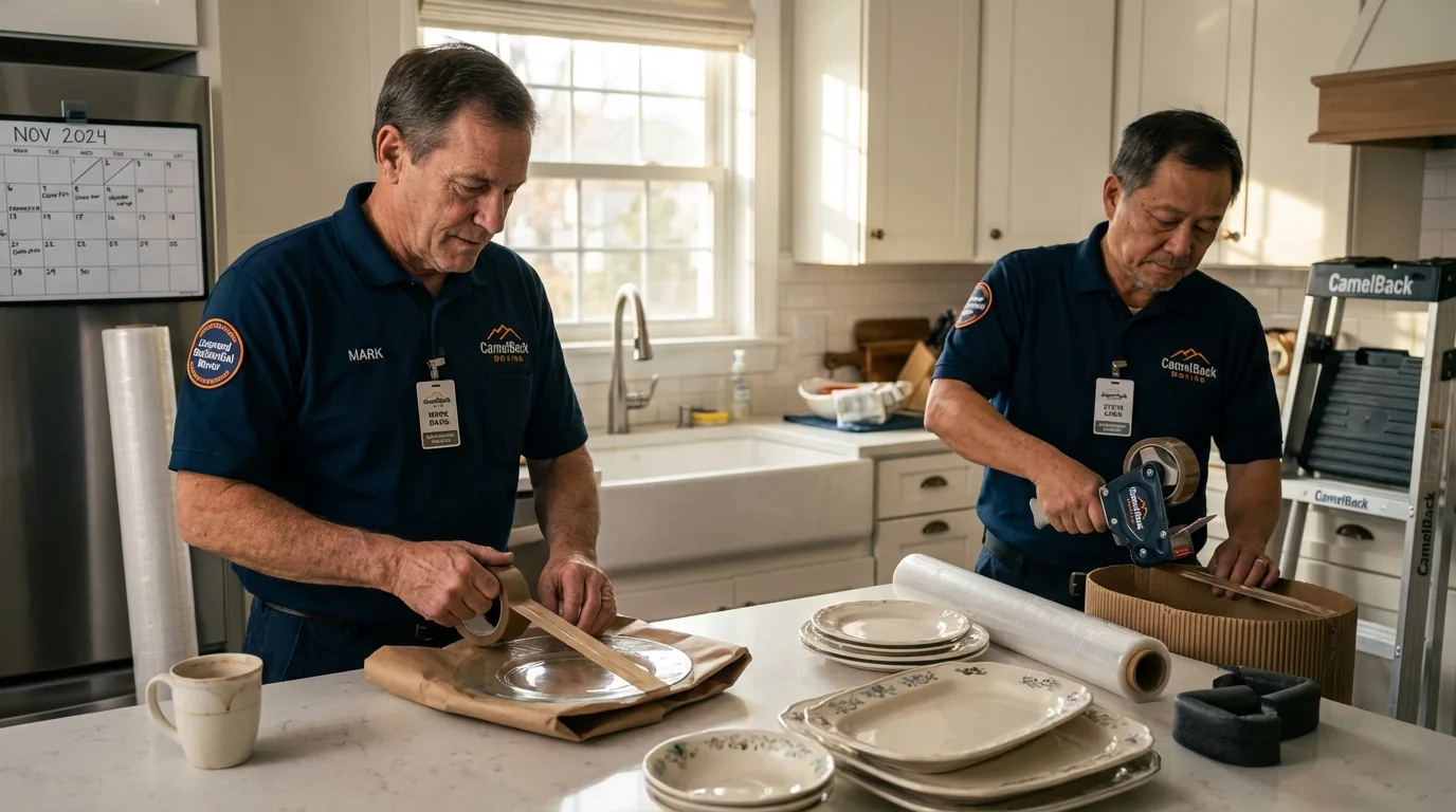 Professional crew packing kitchen dishware in Duarte, CA
